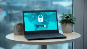 Laptop displaying security lock symbol