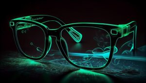 Close-up of glasses lens and frame