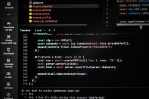 Computer screen showing code being analyzed for security vulnerabilities by AI