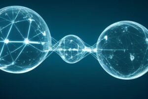 Abstract glowing network of nodes representing hundreds of AI agents running attacks in parallel