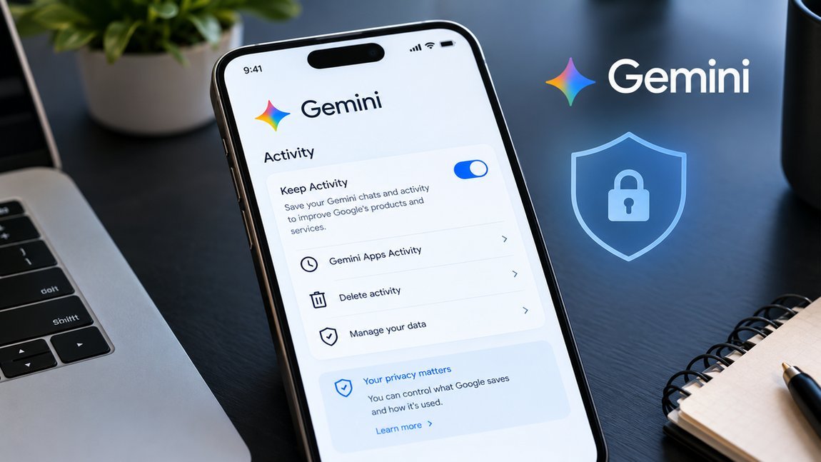 Is Google Gemini private? Hand touching a smartphone with AI assistant apps on a dark screen